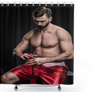 Personality  Sportsman Wrapping Hand In Boxing Bandage Shower Curtains