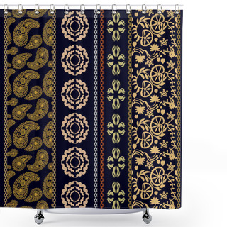 Personality  Art Deco Set. Floral Embroidery Borders. Damask Bohemian Motifs. Shower Curtains