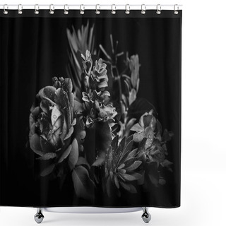 Personality  Black And White Bouquet Studio Backdrop Shot Shower Curtains