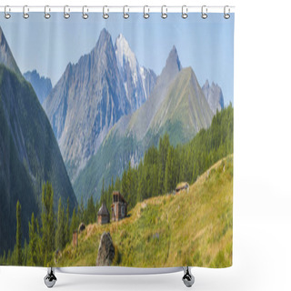 Personality  Farm In The Mountains Of Altai, Old House In The Mountains, Large Panorama Shower Curtains