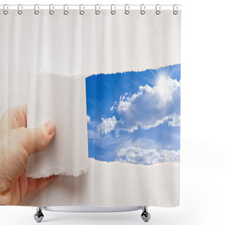 Personality  Blue Sky Behind Torn Paper Shower Curtains