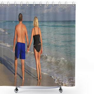 Personality  Couple Walking On The Beach Shower Curtains
