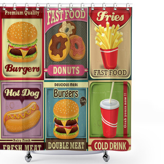 Personality  Vintage Fast Food Poster Design Set Shower Curtains
