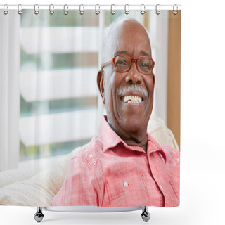 Personality  Portrait Of Happy Senior Man At Home Shower Curtains