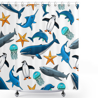 Personality  Wildlife Seamless Pattern With Sea Animals Shower Curtains