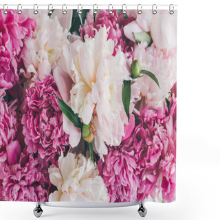 Personality  Top View Of Pink Peony Flowers Texture Shower Curtains