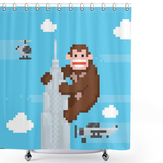 Personality  Gorilla On A Top Of Skyscraper Old School Pixel Art Vector Shower Curtains