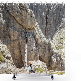 Personality  Climbing On The Pisciadu Via Ferrata Of The Sella Group In The Dolomites, South Tyrol Shower Curtains