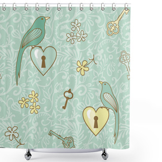 Personality  Birds-keys-patern Shower Curtains