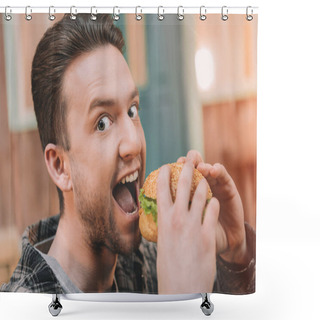 Personality  Man Eating Hamburger  Shower Curtains