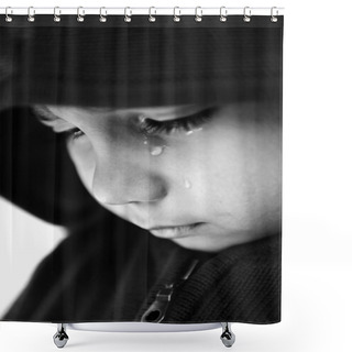 Personality  Kid Crying, Focus On His Tear, Added A Bit Of Grain, Black And White Shower Curtains