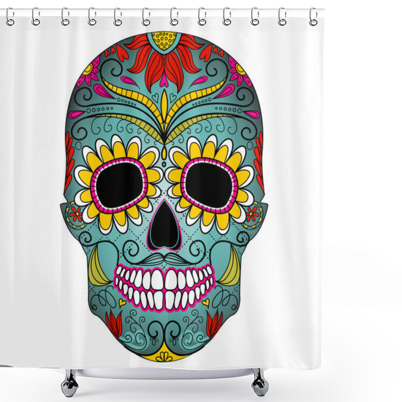 Personality  Day of The Dead colorful Skull with floral ornament shower curtains