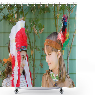 Personality  Girls In Native American Costumes Shower Curtains