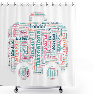 Personality  European Cities Bag Shaped Vector Word Cloud On White Background Shower Curtains