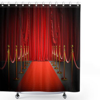 Personality  Red Carpet And Gold Barriers With Red Rope Shower Curtains