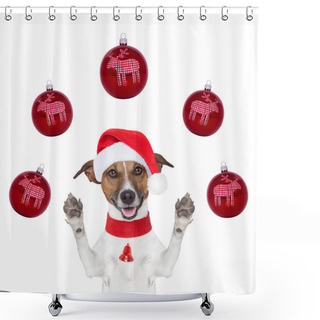 Personality  Christmas Dog With Santa Hat And Balls Shower Curtains