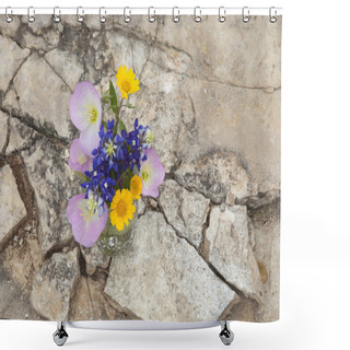 Personality  Bouquet Of Texas Wildflowers In A Jar On Stone Ground Shower Curtains