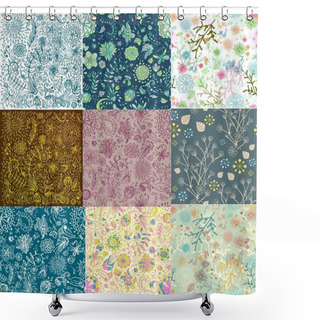 Personality  Set Of Seamless Doodle Floral Background Shower Curtains