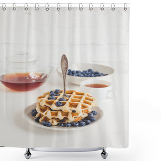 Personality  Waffles With Blueberries And Tea Shower Curtains