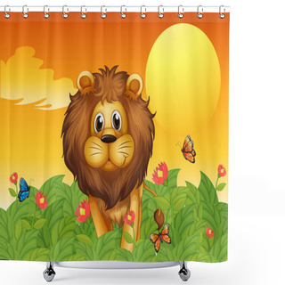 Personality  A Lion And The Butterflies Shower Curtains