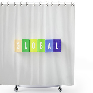 Personality  Top View Of Global Made Of Multicolored Cubes On Grey Background Shower Curtains