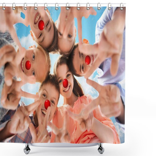 Personality  Children Showing Peace Hand Sign At Red Nose Day Shower Curtains