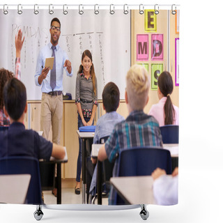 Personality  Schoolgirl Presenting To Her School Classmates Shower Curtains