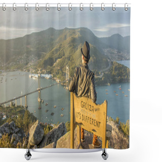 Personality  Young Man Enjoying The Views Of The Bridge In Sea Loch Shower Curtains