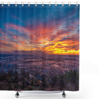 Personality  Sunset In The Evening Over The City In The Fog Shower Curtains