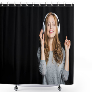 Personality  Woman In White Headphones Shower Curtains