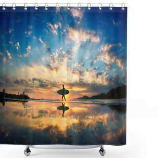 Personality  Sun Surfer Walking Across The Sea Shore Shower Curtains