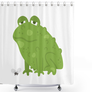 Personality  Cute Vector Sitting Green Toad With Fly. Halloween Character Icon. Autumn All Saints Eve Illustration With Scary Animal. Samhain Party Sign Design For Kids. Shower Curtains