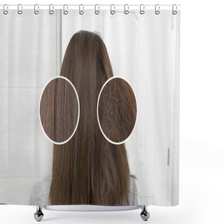 Personality  Healthy Hair Care Keratin. Before And After Treatment. Shower Curtains