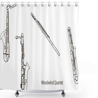 Personality  Outline Saxophones, Sax, Bassoon And Flute Woodwind Quartet, Black Contour On A White Background Shower Curtains