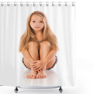 Personality  Beautiful Blonde Little Girl, Isolated On White Background Shower Curtains