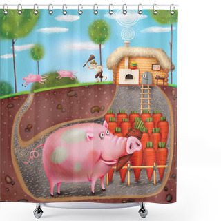 Personality  Smart Pig In The Farmers Basement Shower Curtains
