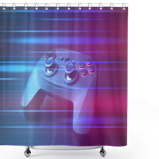 Personality  Video Game Controller On Dark Background, Colorful Effect. Leisure And Entertainment Shower Curtains