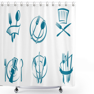 Personality  Restaurant Menu Icons And Symbols Shower Curtains