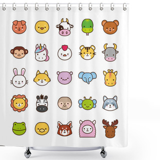 Personality  Bundle Of Twenty Five Kawaii Animals Line And Fill Style Shower Curtains