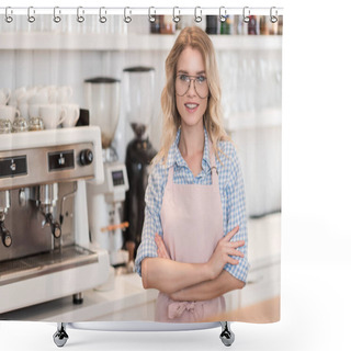 Personality  Barista At Coffee Shop Counter Shower Curtains