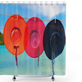 Personality  Three Hats Drying On The Rope Shower Curtains