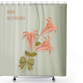 Personality  Beautiful Card With Pink Lilies. Vector Illustration Shower Curtains