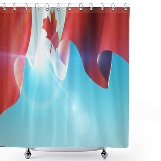 Personality  The Sun Shines With Golden Rays Through The Waving Flag Of Canada. Canada Waving Flag On Blue Sky For Banner Design. Festive Patriotic Design Pattern, Template. Background For Canadian Holidays. 3d Illustration Shower Curtains