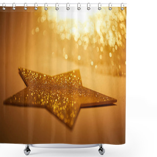Personality  Selective Focus Of Golden Shiny Star For Christmas Decoration Shower Curtains