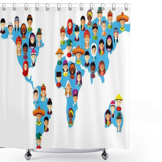 Personality  Vector Illustration Multicultural National Children On Map Earth Shower Curtains