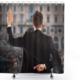 Personality  Liar Businessman Makes Fingers Crossed Gesture Shower Curtains