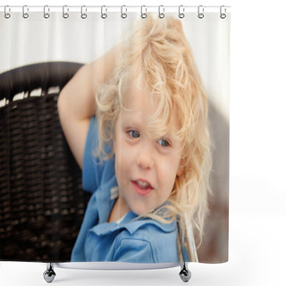 Personality  Beautiful Boy Three Year Old With Long Blond Hair   Shower Curtains