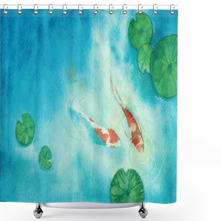 Personality  Watercolor Hand Painting, Two Koi Carp Fish In A Pond, The Symbol Of Good Luck And Prosperity. Shower Curtains