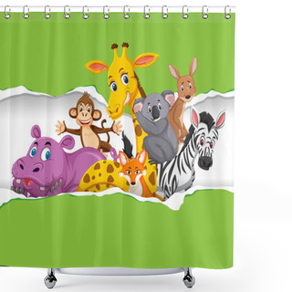 Personality  Background Template Design With Wild Animals On Green Paper Illustration Shower Curtains