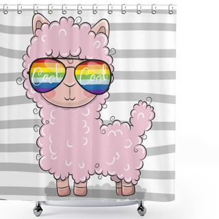 Personality  Cool Cartoon Cute Lama With Sun Glasses Shower Curtains